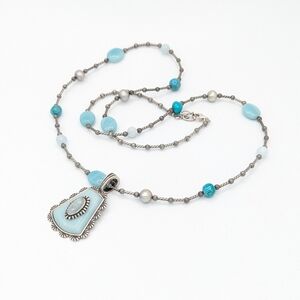 Carolyn Pollack Relios 925 Amazonite Pendant Necklace Aquamarine Pearl